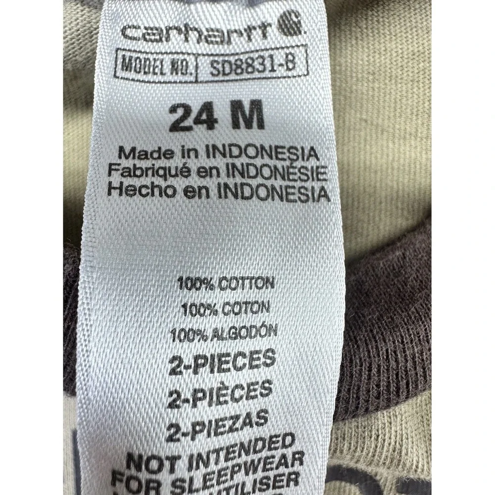 Carhartt Baby Sleeper Outfit Brown Logo 24 Months Snap Long Sleeves